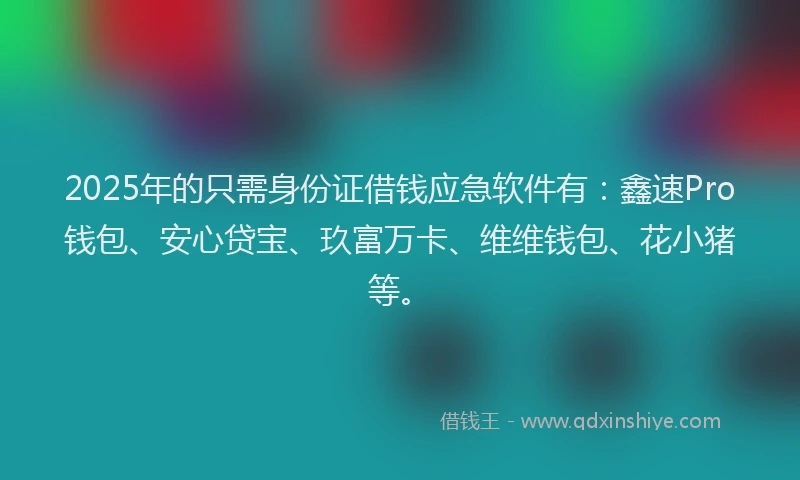 2025年的只需身份证借钱应急软件有：鑫速Pro钱包、安心贷宝、玖富万卡、维维钱包、花小猪等。