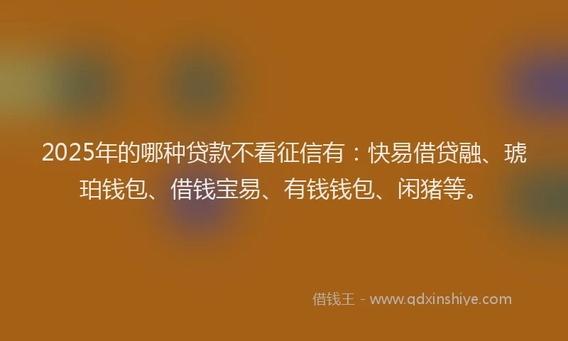 2025年的哪种贷款不看征信有：快易借贷融、琥珀钱包、借钱宝易、有钱钱包、闲猪等。