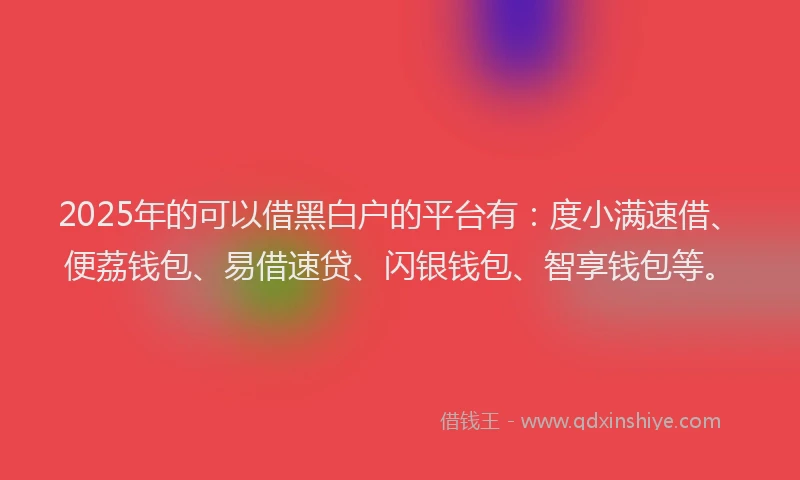2025年的可以借黑白户的平台有：度小满速借、便荔钱包、易借速贷、闪银钱包、智享钱包等。