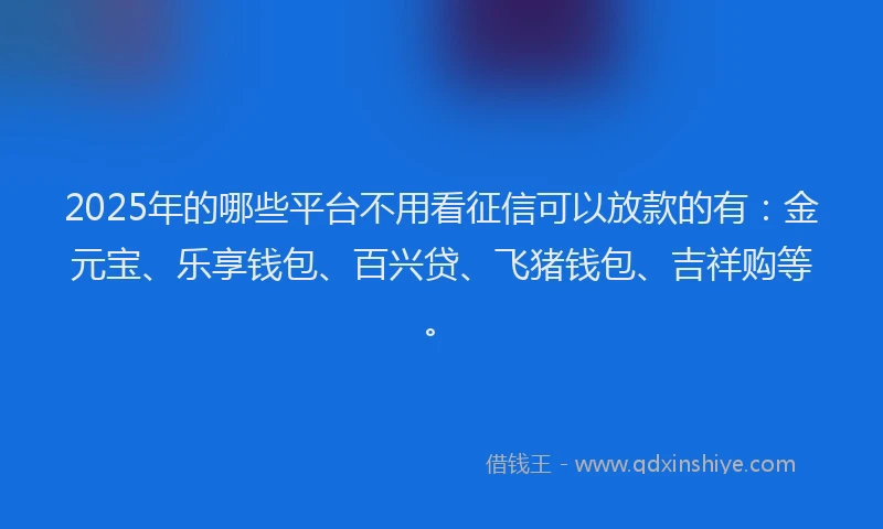 2025年的哪些平台不用看征信可以放款的有：金元宝、乐享钱包、百兴贷、飞猪钱包、吉祥购等。