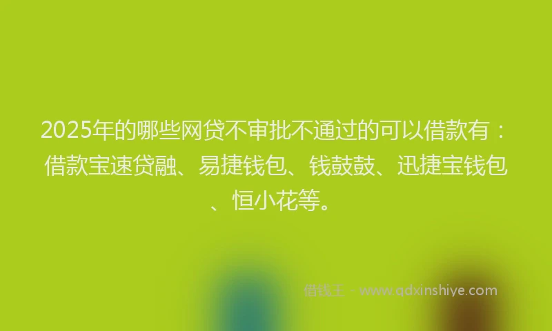 2025年的哪些网贷不审批不通过的可以借款有：借款宝速贷融、易捷钱包、钱鼓鼓、迅捷宝钱包、恒小花等。