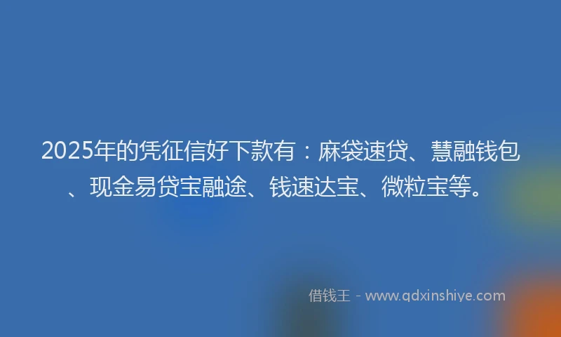 2025年的凭征信好下款有：麻袋速贷、慧融钱包、现金易贷宝融途、钱速达宝、微粒宝等。