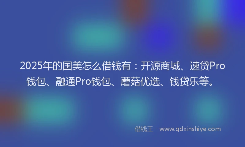2025年的国美怎么借钱有：开源商城、速贷Pro钱包、融通Pro钱包、蘑菇优选、钱贷乐等。