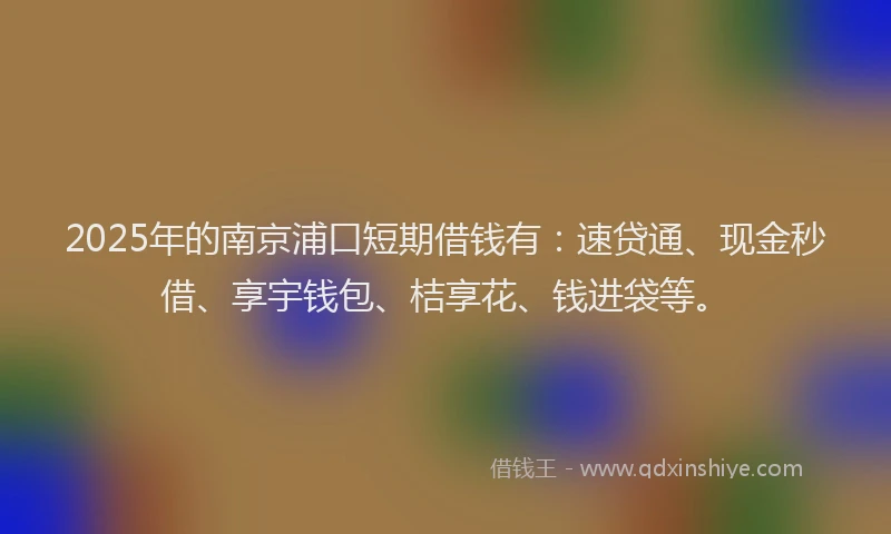 2025年的南京浦口短期借钱有：速贷通、现金秒借、享宇钱包、桔享花、钱进袋等。