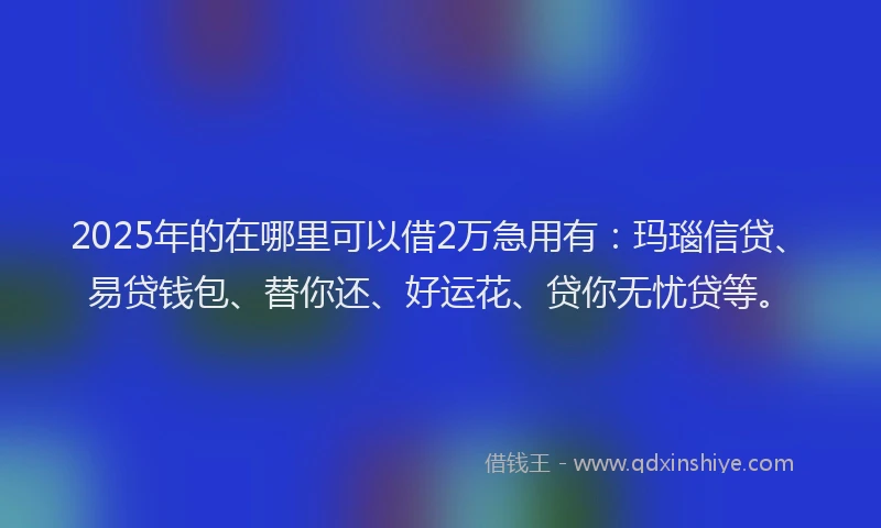 2025年的在哪里可以借2万急用有：玛瑙信贷、易贷钱包、替你还、好运花、贷你无忧贷等。