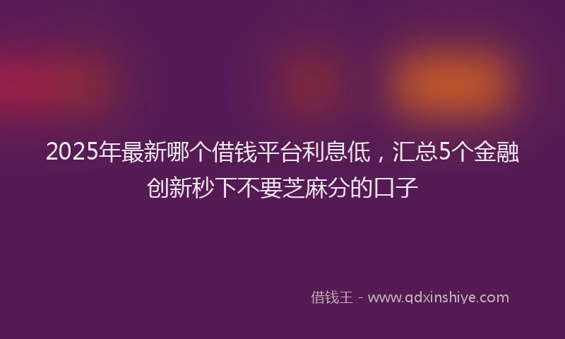 2025年最新哪个借钱平台利息低，汇总5个金融创新秒下不要芝麻分的口子