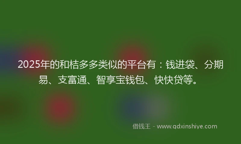 2025年的和桔多多类似的平台有：钱进袋、分期易、支富通、智享宝钱包、快快贷等。