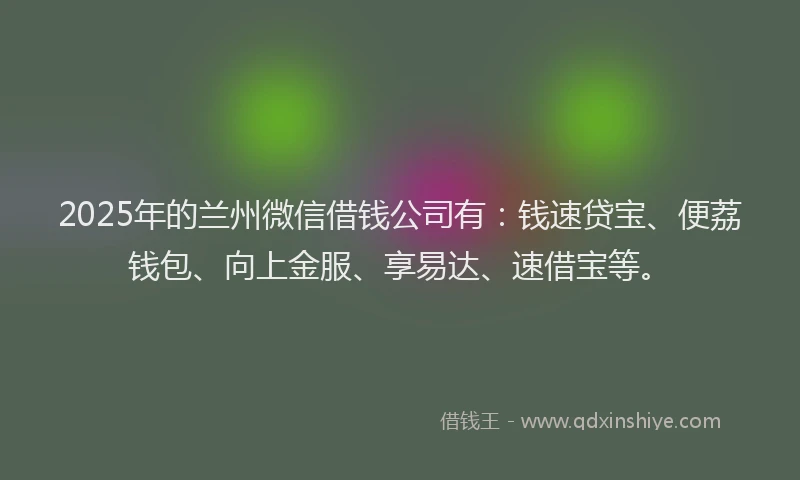 2025年的兰州微信借钱公司有：钱速贷宝、便荔钱包、向上金服、享易达、速借宝等。