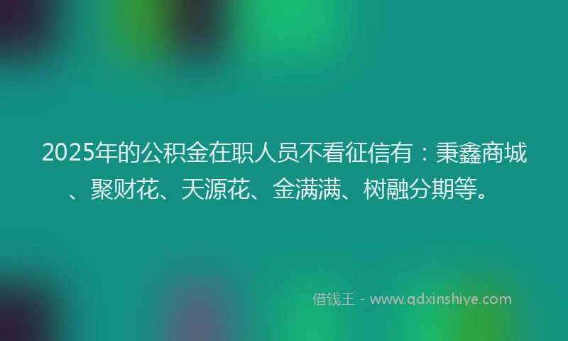 2025年的公积金在职人员不看征信有：秉鑫商城、聚财花、天源花、金满满、树融分期等。
