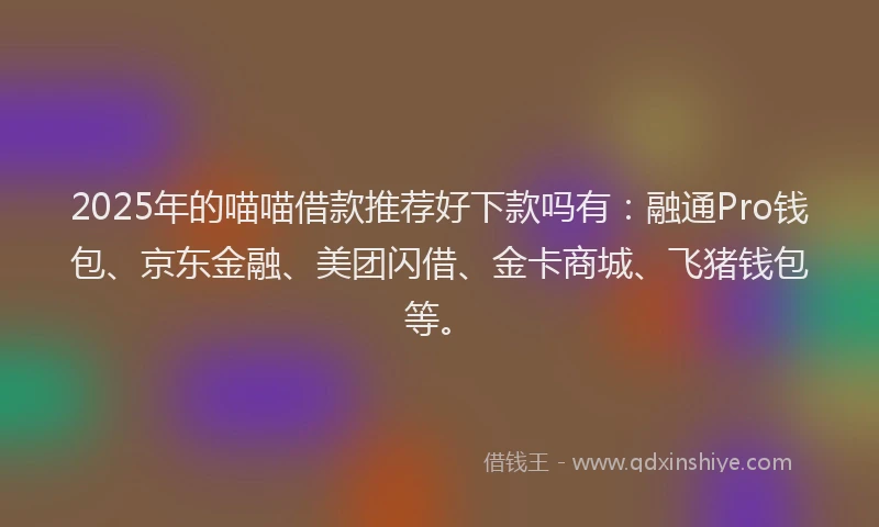 2025年的喵喵借款推荐好下款吗有：融通Pro钱包、京东金融、美团闪借、金卡商城、飞猪钱包等。