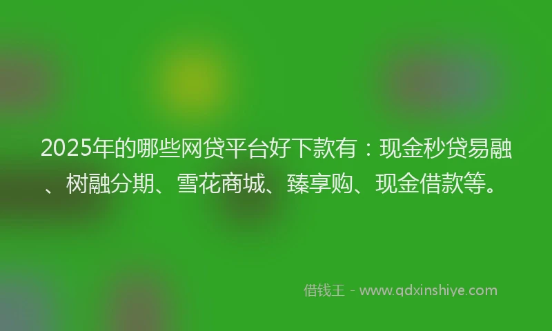 2025年的哪些网贷平台好下款有：现金秒贷易融、树融分期、雪花商城、臻享购、现金借款等。