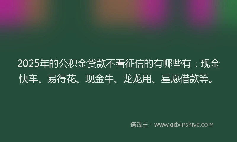 2025年的公积金贷款不看征信的有哪些有：现金快车、易得花、现金牛、龙龙用、星愿借款等。