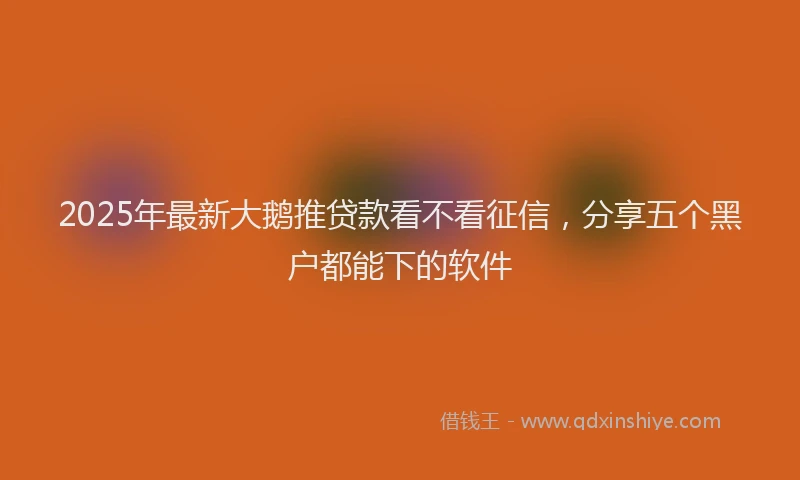 2025年最新大鹅推贷款看不看征信，分享五个黑户都能下的软件