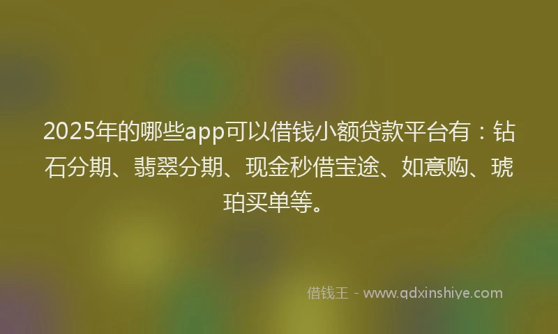 2025年的哪些app可以借钱小额贷款平台有：钻石分期、翡翠分期、现金秒借宝途、如意购、琥珀买单等。