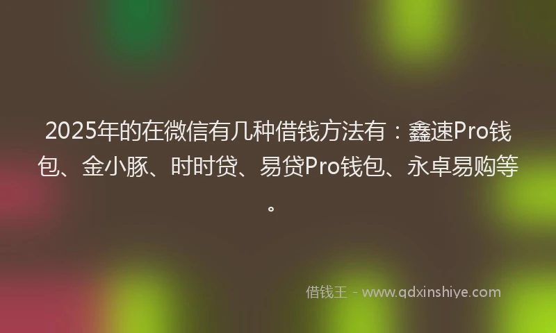 2025年的在微信有几种借钱方法有：鑫速Pro钱包、金小豚、时时贷、易贷Pro钱包、永卓易购等。