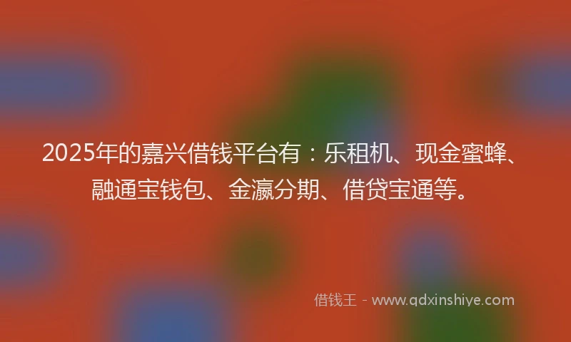 2025年的嘉兴借钱平台有：乐租机、现金蜜蜂、融通宝钱包、金瀛分期、借贷宝通等。