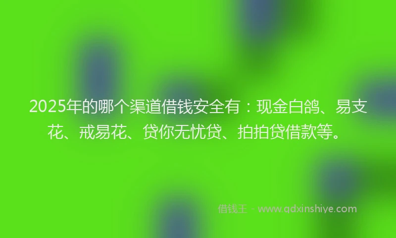 2025年的哪个渠道借钱安全有：现金白鸽、易支花、戒易花、贷你无忧贷、拍拍贷借款等。