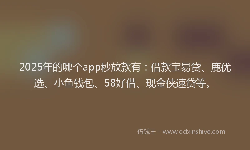 2025年的哪个app秒放款有：借款宝易贷、鹿优选、小鱼钱包、58好借、现金侠速贷等。