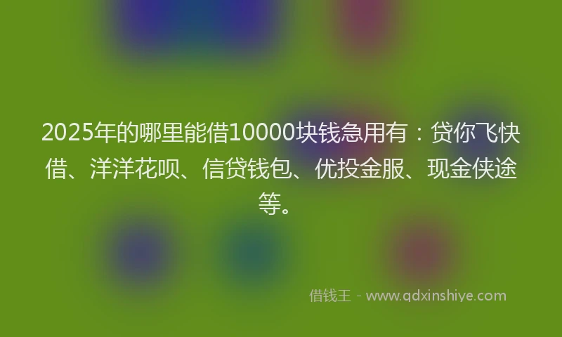 2025年的哪里能借10000块钱急用有：贷你飞快借、洋洋花呗、信贷钱包、优投金服、现金侠途等。