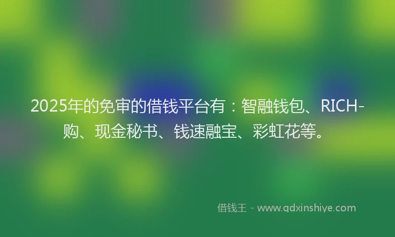 2025年的免审的借钱平台有：智融钱包、RICH-购、现金秘书、钱速融宝、彩虹花等。