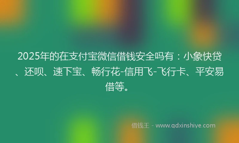 2025年的在支付宝微信借钱安全吗有：小象快贷、还呗、速下宝、畅行花-信用飞-飞行卡、平安易借等。