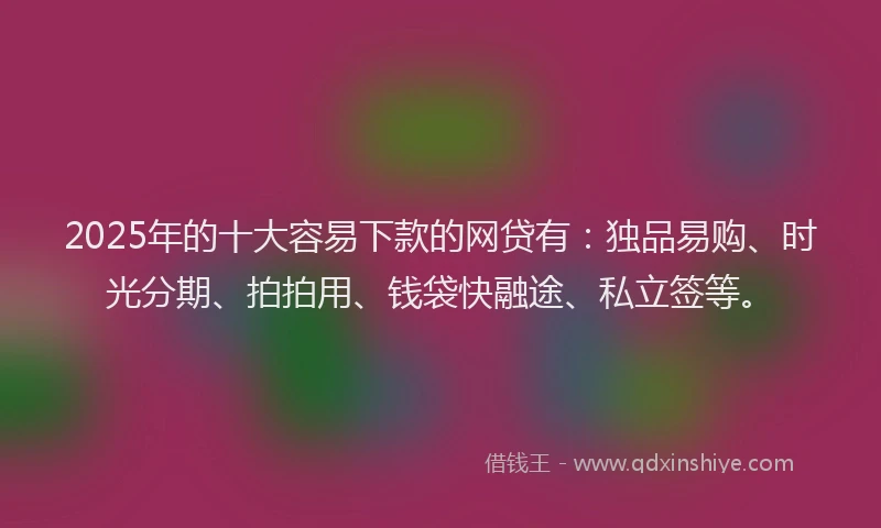 2025年的十大容易下款的网贷有：独品易购、时光分期、拍拍用、钱袋快融途、私立签等。