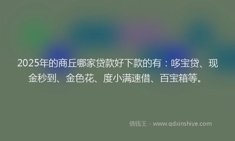 2025年的商丘哪家贷款好下款的有：哆宝贷、现金秒到、金色花、度小满速借、百宝箱等。