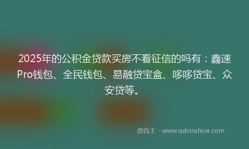 2025年的公积金贷款买房不看征信的吗有：鑫速Pro钱包、全民钱包、易融贷宝盒、哆哆贷宝、众安贷等。