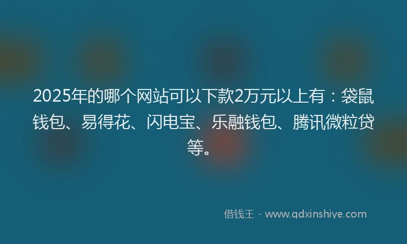 2025年的哪个网站可以下款2万元以上有：袋鼠钱包、易得花、闪电宝、乐融钱包、腾讯微粒贷等。