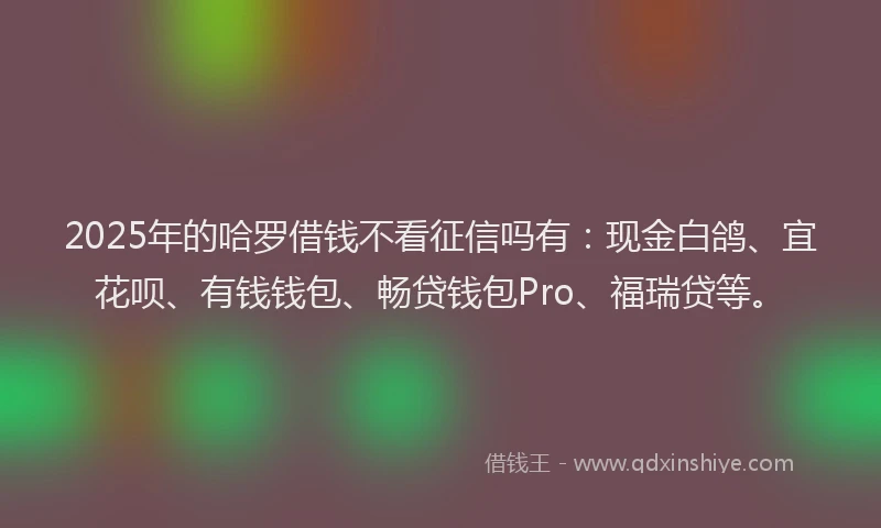 2025年的哈罗借钱不看征信吗有：现金白鸽、宜花呗、有钱钱包、畅贷钱包Pro、福瑞贷等。
