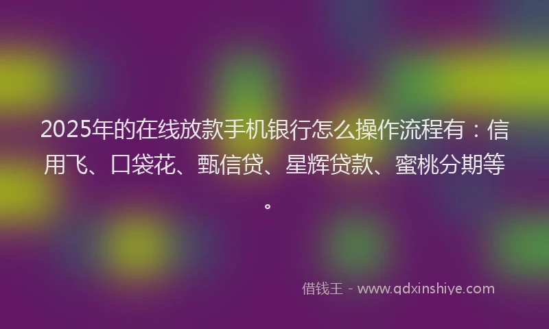 2025年的在线放款手机银行怎么操作流程有：信用飞、口袋花、甄信贷、星辉贷款、蜜桃分期等。