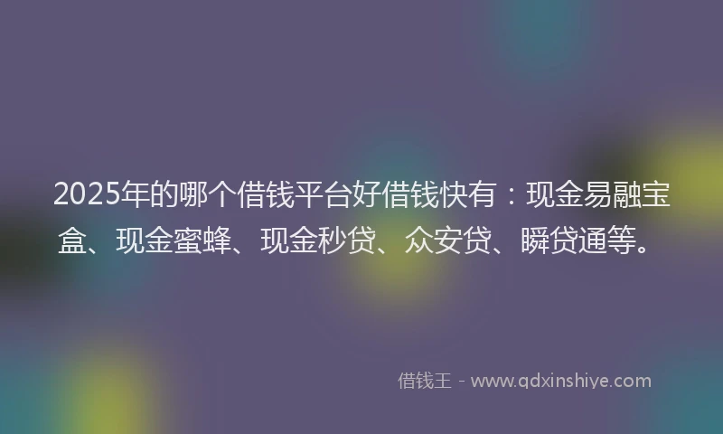 2025年的哪个借钱平台好借钱快有：现金易融宝盒、现金蜜蜂、现金秒贷、众安贷、瞬贷通等。