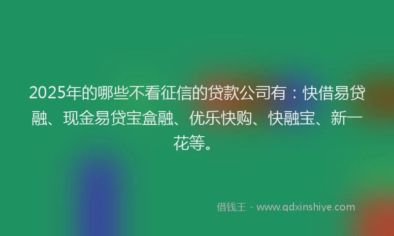 2025年的哪些不看征信的贷款公司有：快借易贷融、现金易贷宝盒融、优乐快购、快融宝、新一花等。