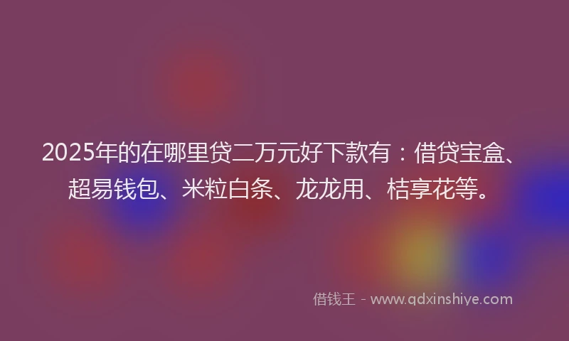 2025年的在哪里贷二万元好下款有：借贷宝盒、超易钱包、米粒白条、龙龙用、桔享花等。