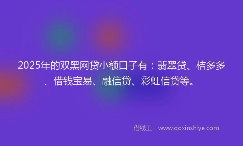 2025年的双黑网贷小额口子有：翡翠贷、桔多多、借钱宝易、融信贷、彩虹信贷等。