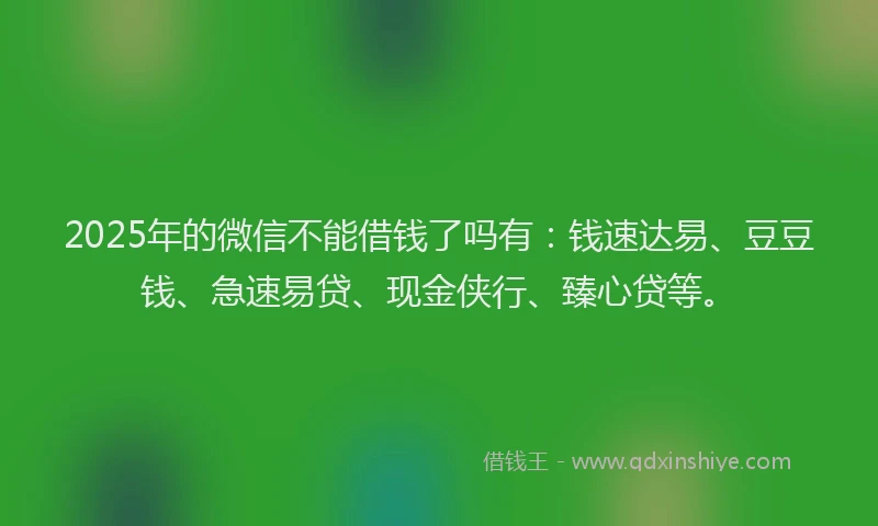 2025年的微信不能借钱了吗有：钱速达易、豆豆钱、急速易贷、现金侠行、臻心贷等。