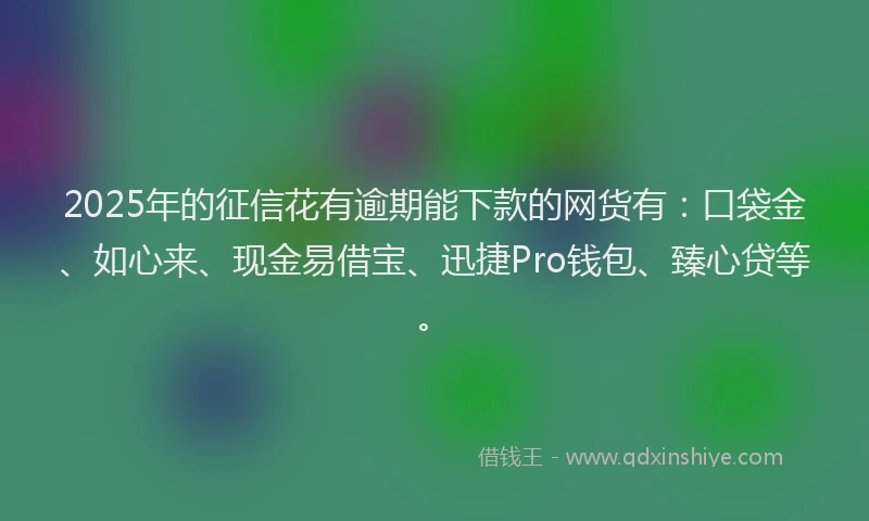 2025年的征信花有逾期能下款的网货有：口袋金、如心来、现金易借宝、迅捷Pro钱包、臻心贷等。