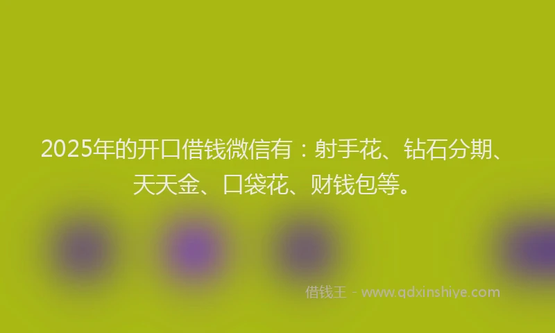 2025年的开口借钱微信有：射手花、钻石分期、天天金、口袋花、财钱包等。