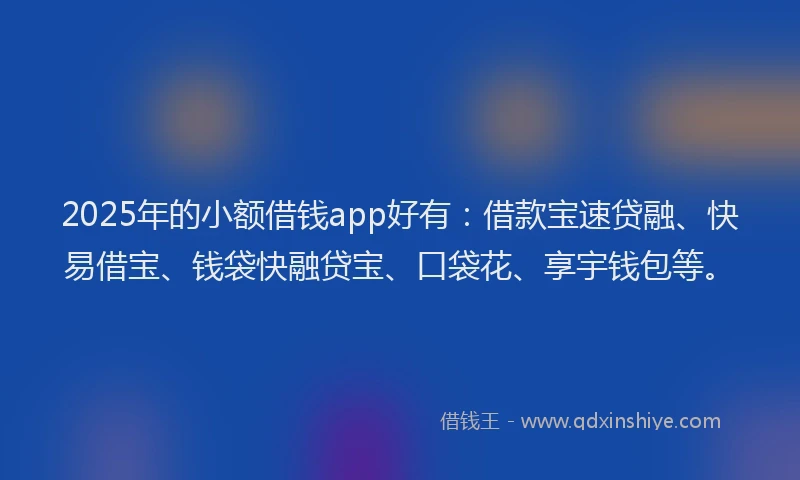 2025年的小额借钱app好有：借款宝速贷融、快易借宝、钱袋快融贷宝、口袋花、享宇钱包等。