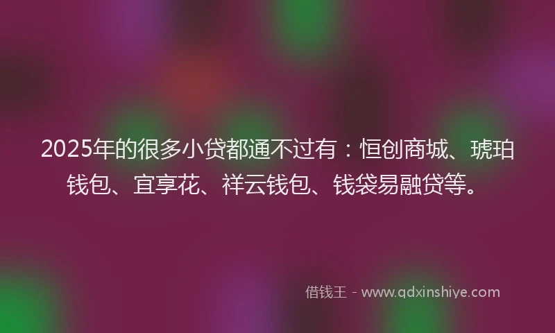 2025年的很多小贷都通不过有：恒创商城、琥珀钱包、宜享花、祥云钱包、钱袋易融贷等。
