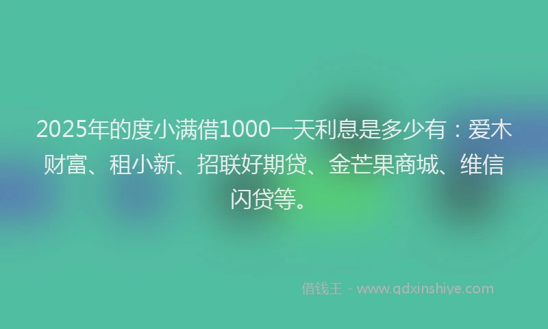 2025年的度小满借1000一天利息是多少有：爱木财富、租小新、招联好期贷、金芒果商城、维信闪贷等。