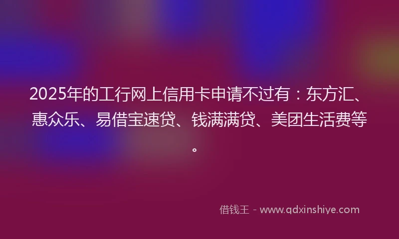 2025年的工行网上信用卡申请不过有：东方汇、惠众乐、易借宝速贷、钱满满贷、美团生活费等。