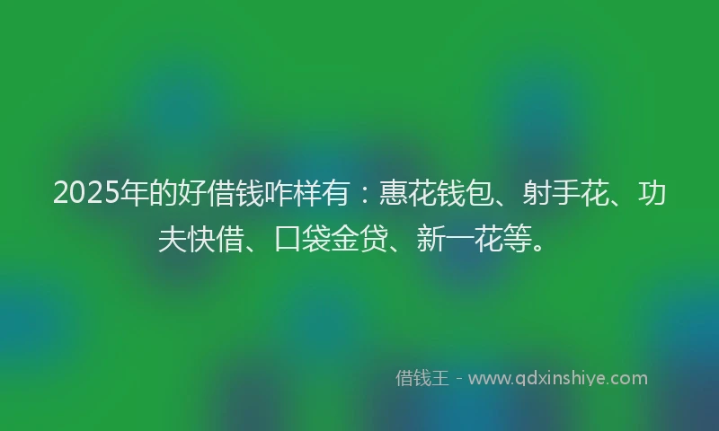 2025年的好借钱咋样有：惠花钱包、射手花、功夫快借、口袋金贷、新一花等。