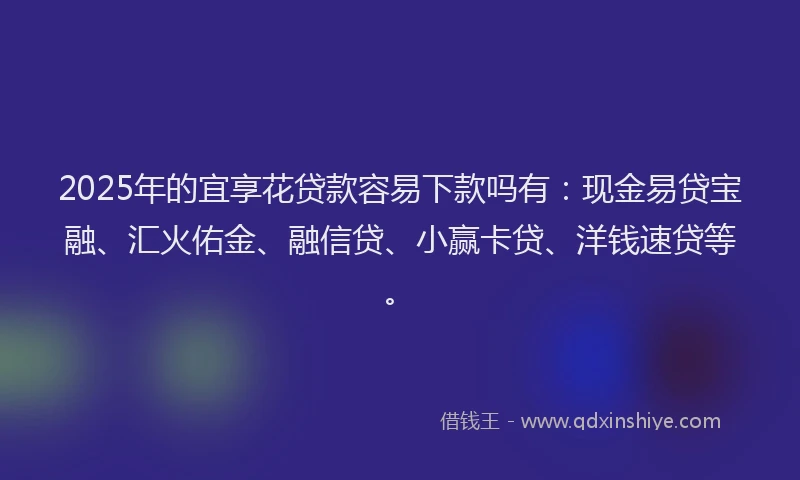 2025年的宜享花贷款容易下款吗有：现金易贷宝融、汇火佑金、融信贷、小赢卡贷、洋钱速贷等。
