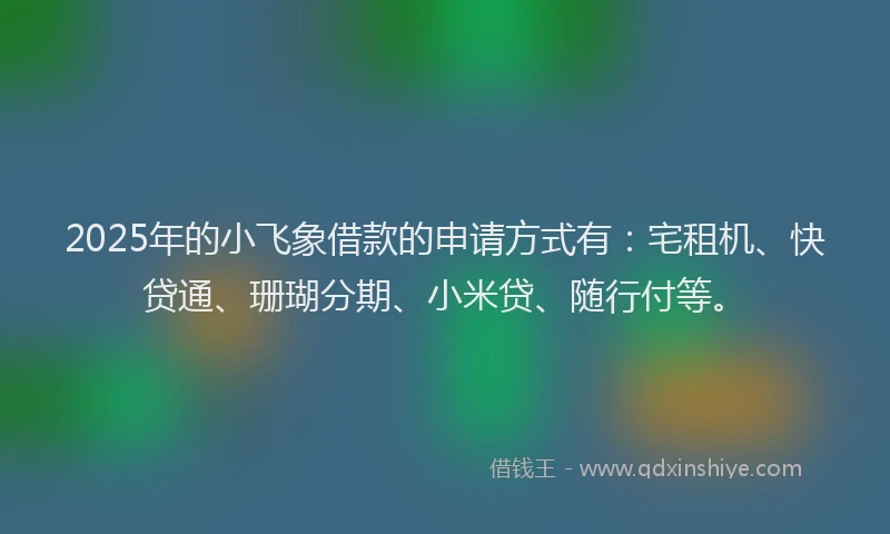 2025年的小飞象借款的申请方式有：宅租机、快贷通、珊瑚分期、小米贷、随行付等。