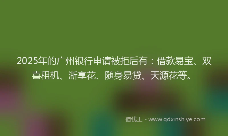 2025年的广州银行申请被拒后有：借款易宝、双喜租机、浙享花、随身易贷、天源花等。