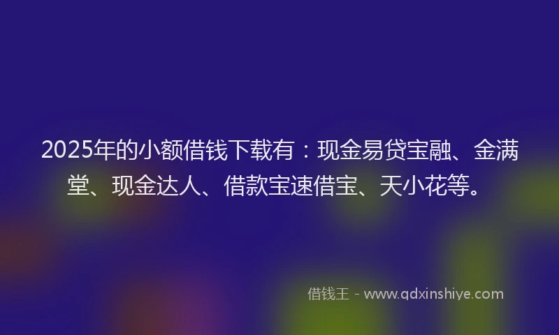 2025年的小额借钱下载有：现金易贷宝融、金满堂、现金达人、借款宝速借宝、天小花等。
