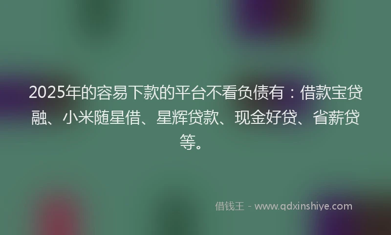 2025年的容易下款的平台不看负债有：借款宝贷融、小米随星借、星辉贷款、现金好贷、省薪贷等。