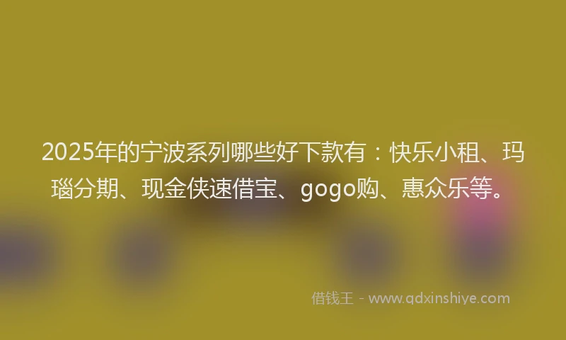 2025年的宁波系列哪些好下款有：快乐小租、玛瑙分期、现金侠速借宝、gogo购、惠众乐等。
