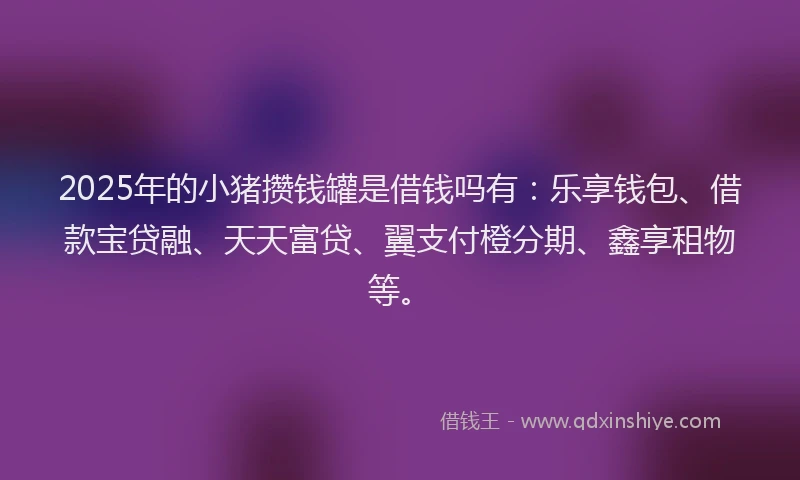 2025年的小猪攒钱罐是借钱吗有：乐享钱包、借款宝贷融、天天富贷、翼支付橙分期、鑫享租物等。
